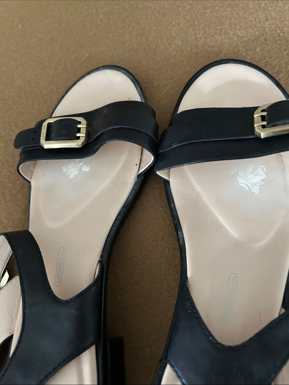 Rockport Black Leather Slingback Sandals with Gold Buckles